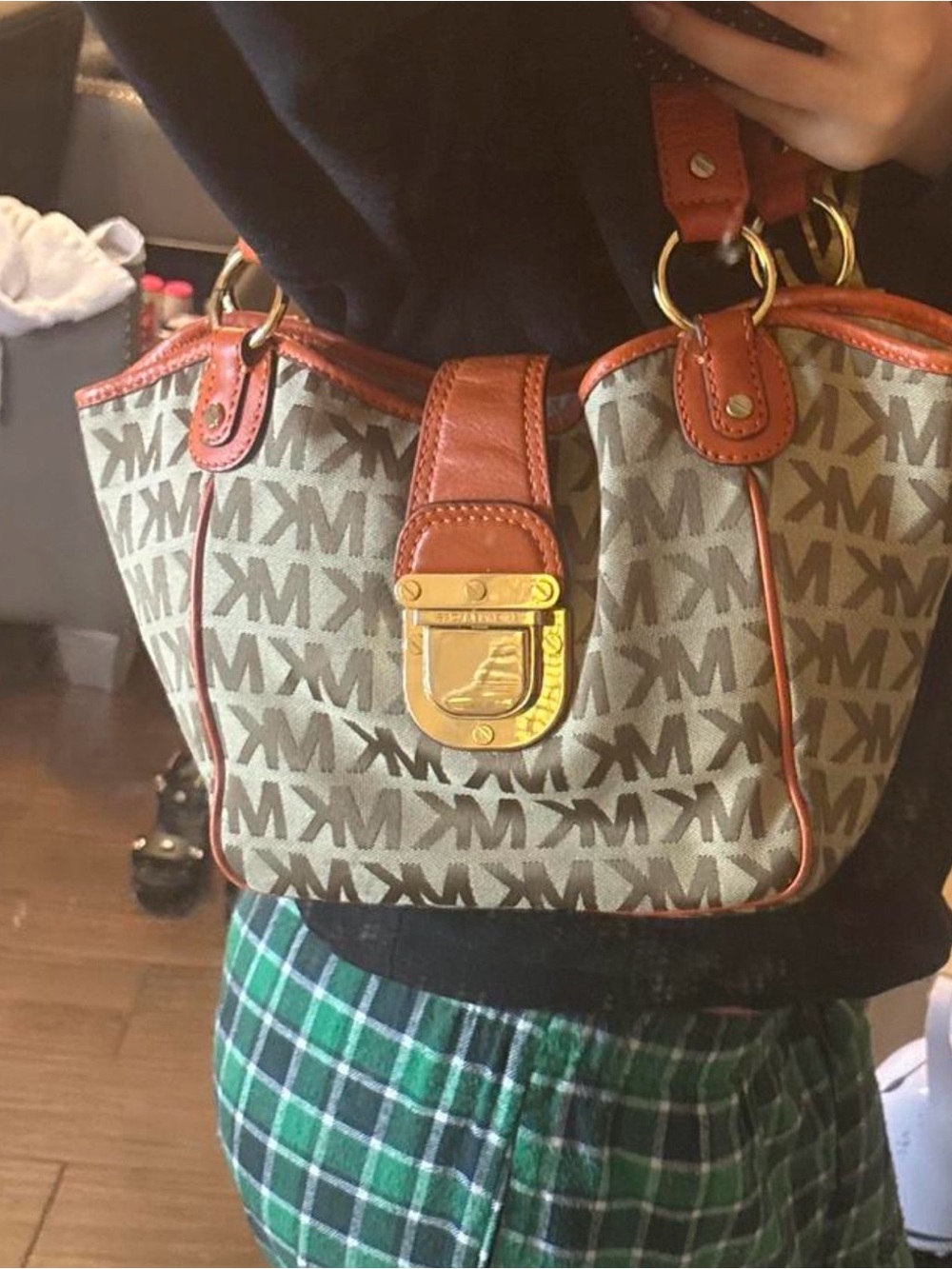 Michael Kors Tan & Brown Signature Canvas Shoulder Bag